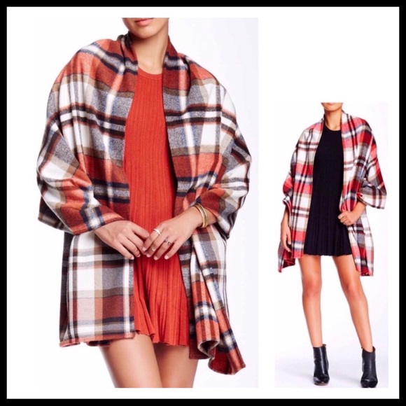 LUXE WRAP PLAID BLANKET PONCHO SCARF CAPE A3C - Picture 4 of 7